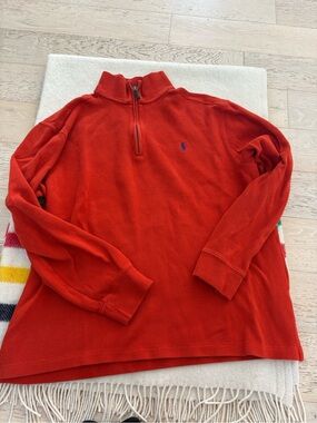 Ralph Lauren Red Half-Zip Fleece Sweatshirt with Navy Pony